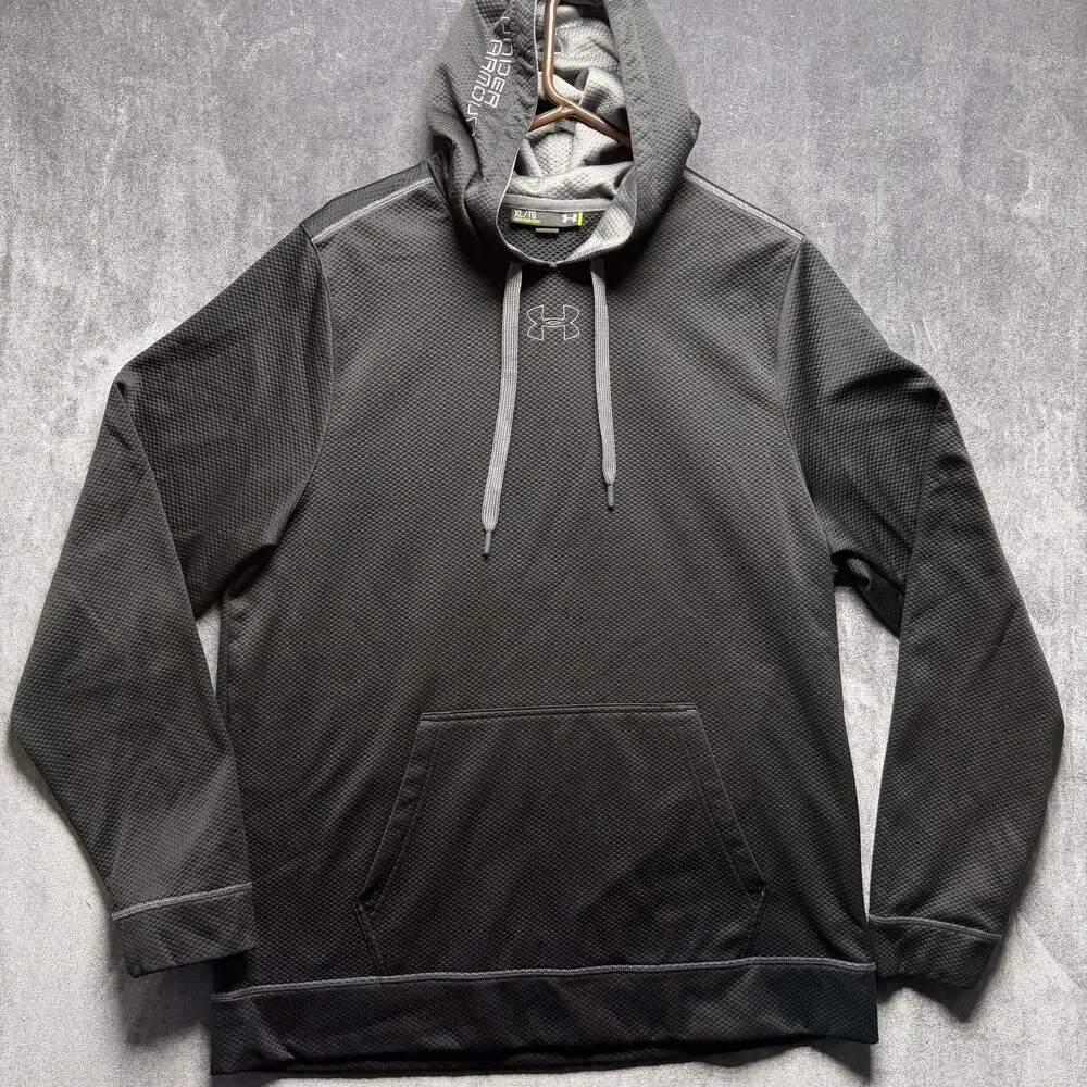 Under Armour Hoodie Mens XL Gray Textured Pullover Logo Athletic Sweatshirt
